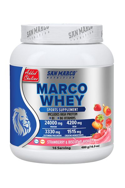 SANMARCO NUTRITION Marco Whey Protein Powder Strawberry & Biscuit Flavored 480 gr