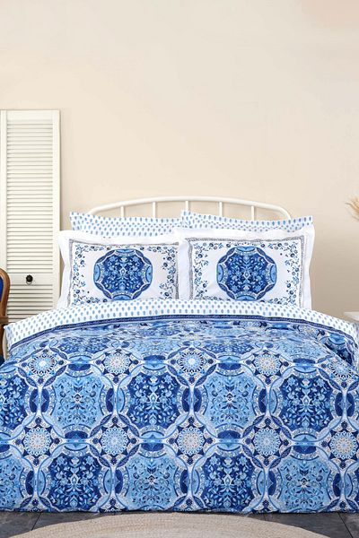 Karaca Home Σετ Παπλωματοθήκη Διπλό Idella Blue 100% Βαμβάκι
