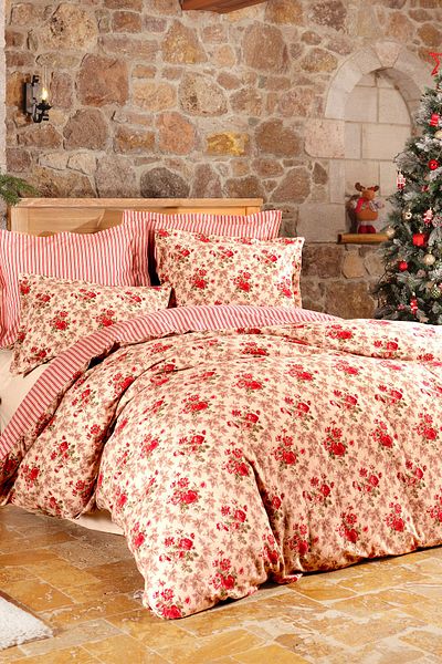 Karaca Home Luis Red 100% Cotton Flannel Double Duvet Cover Set
