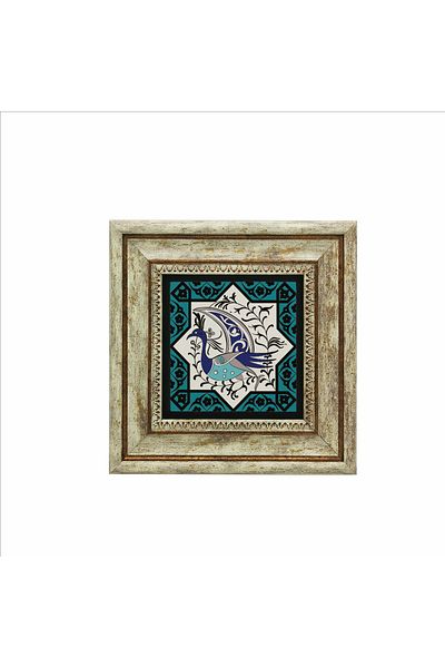 Sadrazam Motiv de stea turcoaz selduzcudană anatoliană cu figură de păun pictură din piatră naturală imprimată 20cmx20cm Kd-029