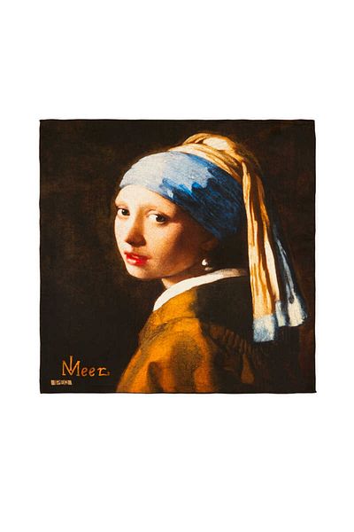 Bursa İpek Girl with Brown Pearl Earrings Pattern Silk Handkerchief