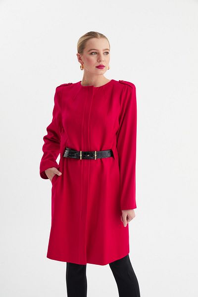 Balizza Blz-collarless Leather Belted Trench Coat