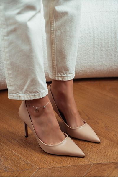 NİŞANTAŞI SHOES Melody Ten Matte 8 cm Stiletto de damă cu toc subțire cu vârf ascuțit