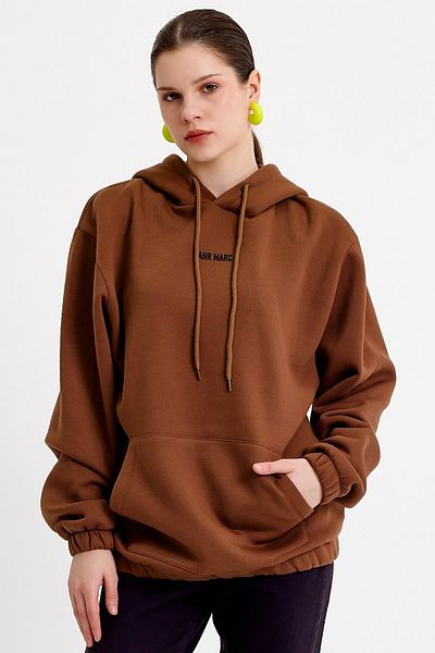 JAHR MARC Καφέ Oversize Γυναικείο φούτερ με κουκούλα