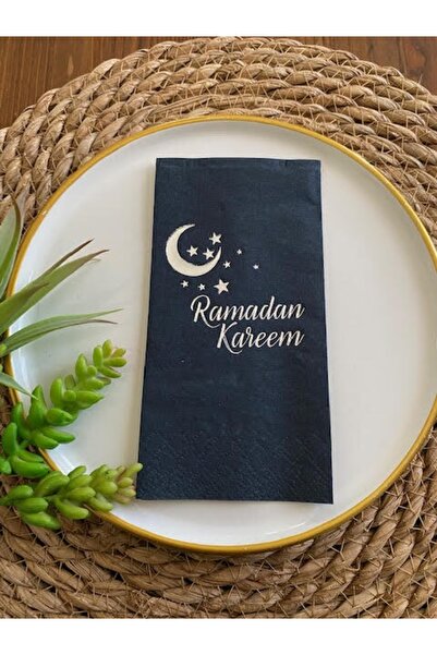 kidspartim مناديل رمضان كريم سوداء مذهبة فضية 16 قطعة