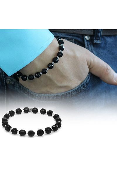 Tesbihane Facet Cut Onyx Natural Stone Men's Bracelet