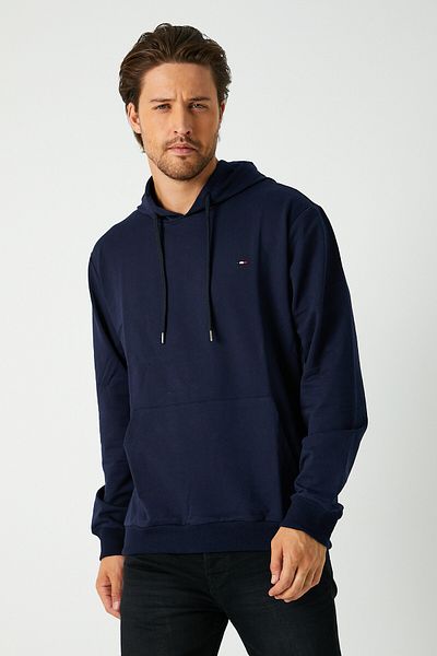 COMEOR Men's Navy Blue Hooded Sweatshirt with Embroidery Detail