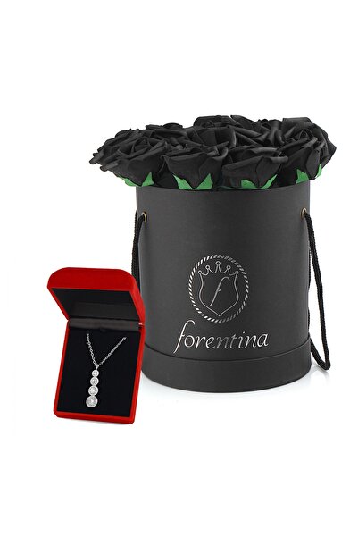 Forentina Tria Kolye Siyah Güllü Kutu Hediye Set Ps2631