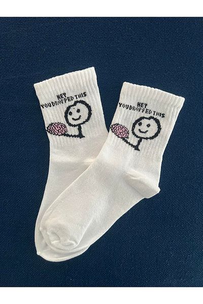 Touz 'Hey You Dropped This' Unisex White College Socks