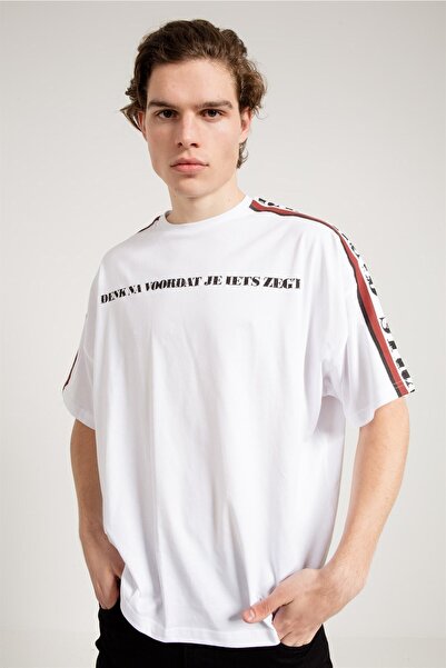 JAHR MARC Printed White Oversize Men's T-shirt