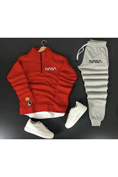 BSJEANS Unisex Nasa Printed Half Zipper Sweatshirt-Sweatpants Set of 2