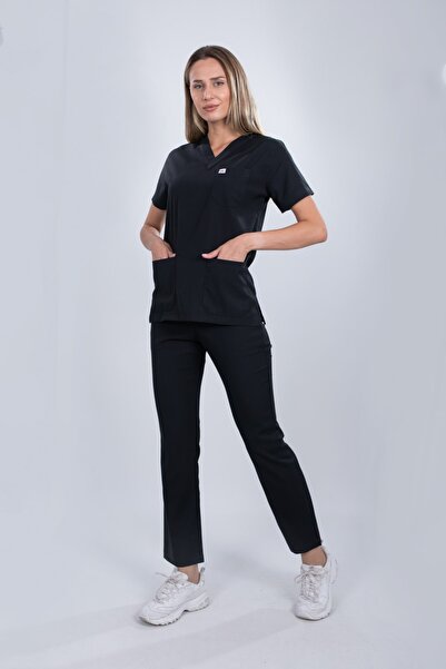 monotıp Costum chirurgical unisex Black Soft material elastic - Uniformă pentru asistentă medicală, mânecă artificială