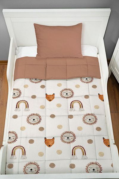 Tuğba Kuğu Montessori Quilt Set (95X195 CM) - Iconic Series - Vintage Lion And Rainbow