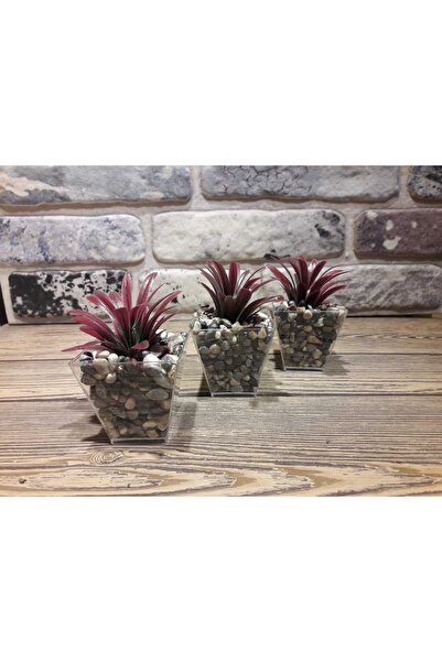 Süs ağacı 3’lü Çakıl Saksıda Yapay Yeşillik Kırmızı 6cm X 10 Cm