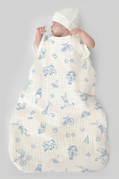 Tuğba Kuğu 4 Layers Muslin Baby Sleeping Bag (0-18 MONTHS) - Vintage Blue Toys