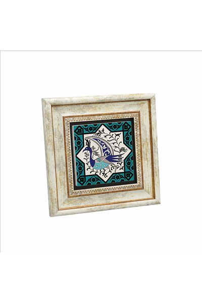 Sadrazam Motiv de stea turcoaz selduzcudană anatoliană cu figură de păun pictură din piatră naturală imprimată 20cmx20cm Kd-029