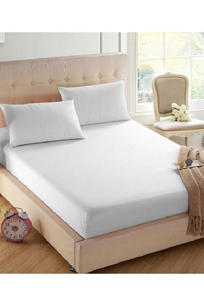mer-tim ezberbozan ev tekstili Mer-tim Double Intermediate Size White Combed Cotton Elastic Sheet - 140x190