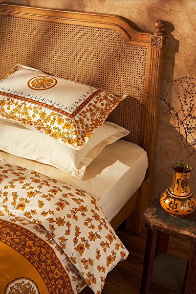 Karaca Home Paye Seljuk Series Anka Mustard 100% Cotton Double Duvet Cover Set
