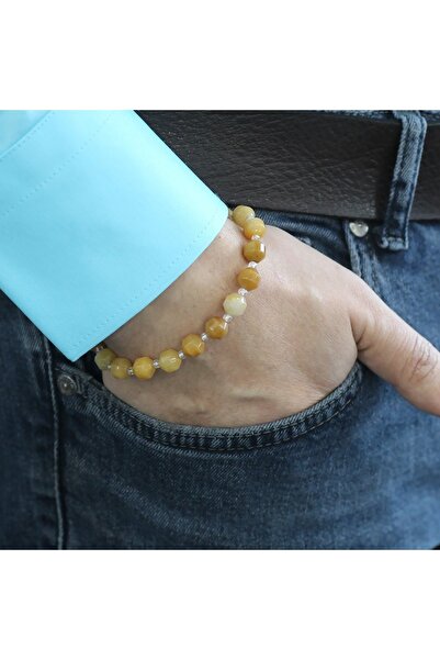Tesbihane Facet Cut Agate Natural Stone Men's Bracelet