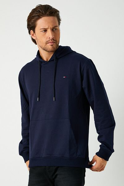 COMEOR Men's Navy Blue Hooded Sweatshirt with Embroidery Detail