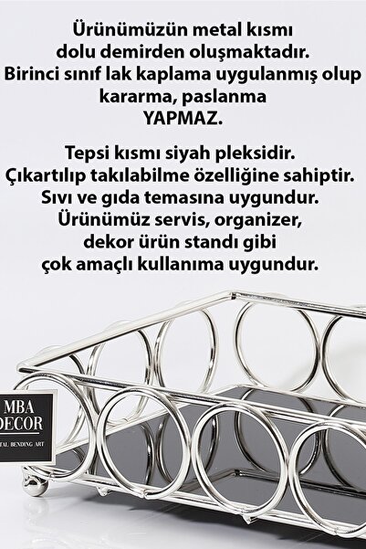 mba decor metal bending art Halka Model 1.kalite Paslanmaz Gümüş Dolu Demir Akrilik Taban Tepsi Sunumluk Organizer Sofra Mutfak
