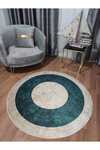 Modern home Yeşil Desenli Yuvarlak Halı Kolay Temizlenebilen Dijital Baskı De...