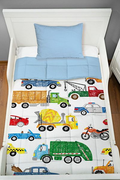 Tuğba Kuğu Montessori Quilt Set (95X195 CM) - Iconic Series - Colorful Vehicles
