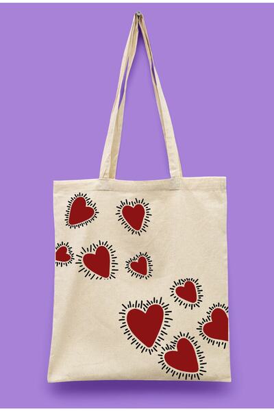 BUFUAL Υφασμάτινη τσάντα με κόκκινες καρδιές