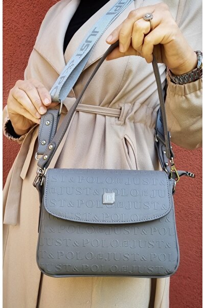 Just Polo Women's Gray Two-Strap 3-Compartment Shoulder and Crossbody Bag Wallet Combination