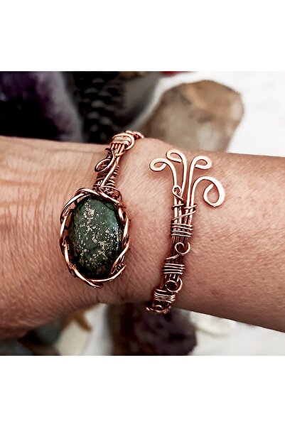 mba handmade jewelry Yeşil Lapis Lazuli Kristali Saf Bakır El Yapımı Otantik ...