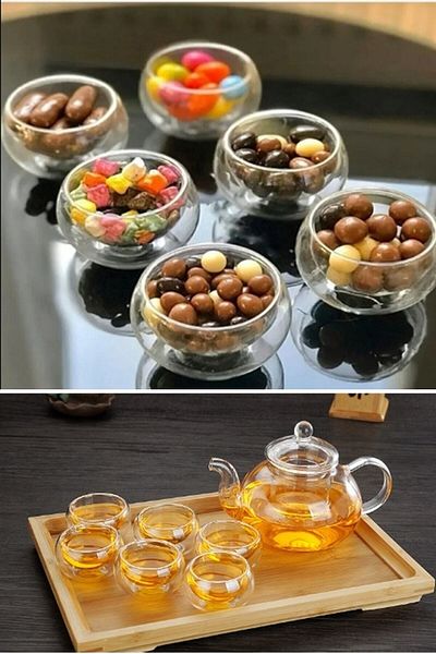 MUTLUHOME 6-Piece Heat-Resistant Borosilicate Bowl Sauce - Double-Walled Mini Sauce Bowl and Dragee Turkish Delight Bowl