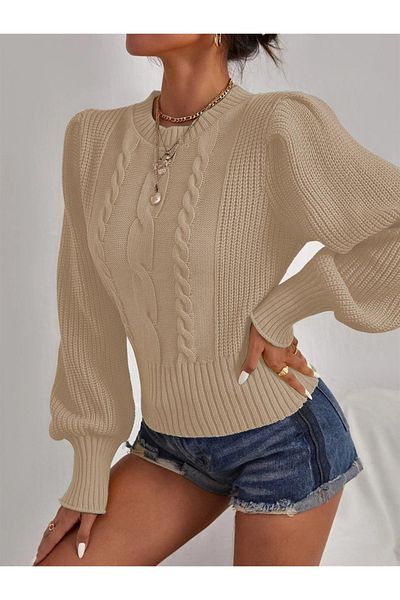 AQE FASHION Păr împletit prințesă mânecă culoare piatră tricotaje pulover
