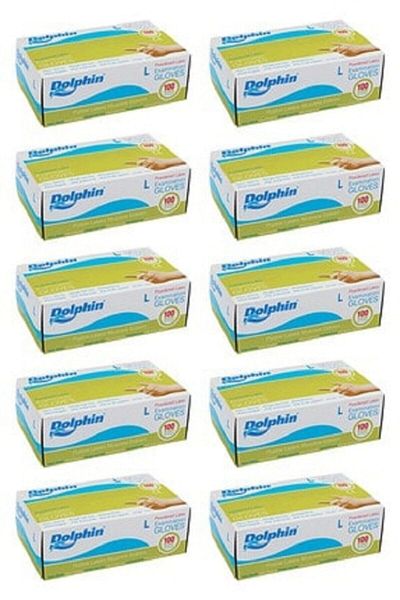 Dolphin Size L 10 x Box 100 Powdered Latex Gloves - Exam Gloves