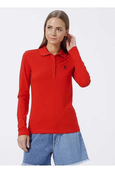 U.S. Polo Assn. Hanorac roșu cu gât polo de damă