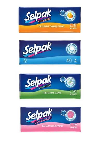 Selpak مجموعة مناديل مبللة مكونة من 4 قطع (مع لوشن-ربيع-منثول-كلاسيكي) 10*4 (...
