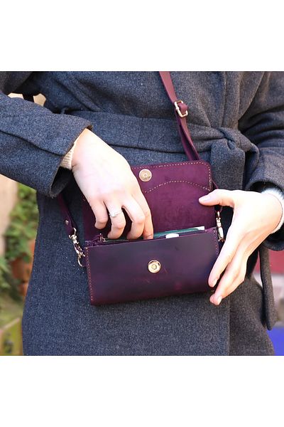 REON CRAFT Handmade Genuine Leather Purple Clutch Bag