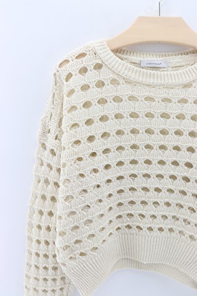 macharelbasic Women's Round Patterned Openwork Seasonal Knitwear Sweater