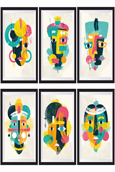 Hayat Poster Σετ 6 Αφρικανικής Μάσκας Μίνι Σκελετός Ξύλινη Αφίσα - Διακόσμηση...