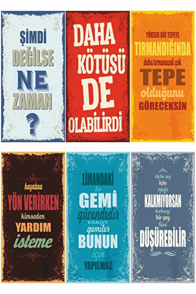 Hayat Poster Motivasyon Eğlenceli Öğretici Duvar Yazıları-7- 6lı Mini Retro A...