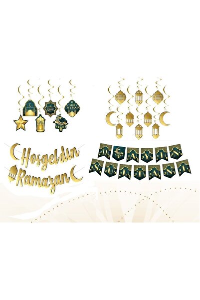 Masalsı Concept 18 Parça Ramazan Süsleri 10'lu Gold Renk Tavan Süs,6'lı Ramaz...