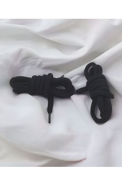 KDOT 125 cm Black Boot Laces - Pair Tube Knitting, Cotton