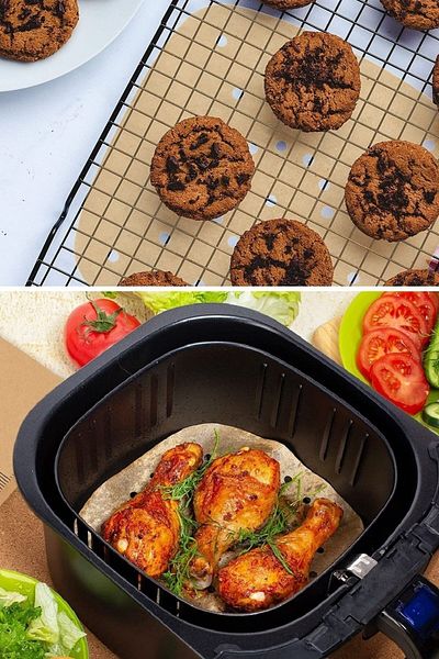 Buffer ® Silicone Oven and Airfryer Square Gray Baking Mat 20 Cm and 100 Pieces of Disposable Baking Paper