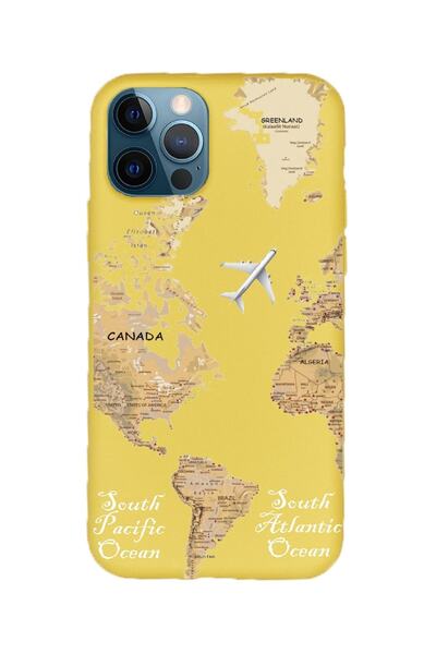 KaffCase Iphone 14 Pro Max Dünya Harita Desenli Lansman Premium Telefon Kılıfı