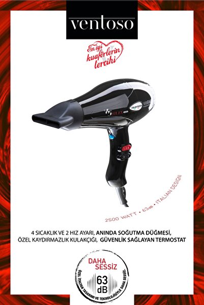 Ventoso V5 Silex5000 Profesyonel Fön Makinesi Siyah Vigolu
