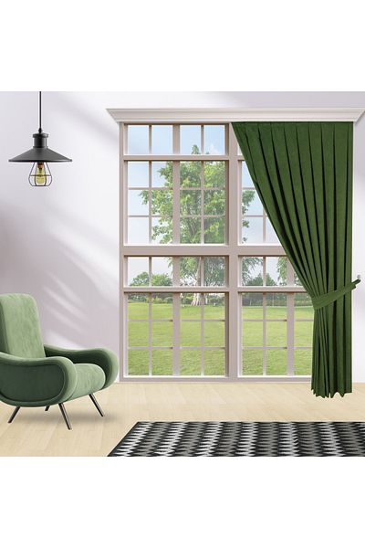 perhal perde ve halı Single Wing Green Color Island 1-3 Close plisat fundal perdea