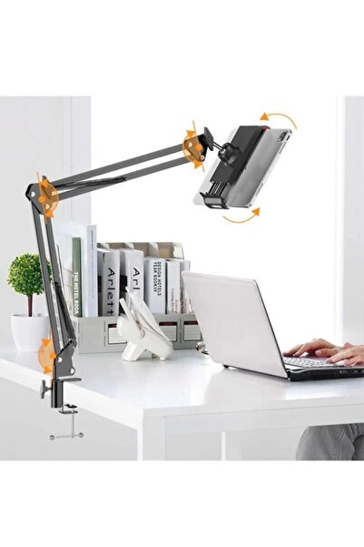 SMAYLİNG Tablet&telefon Tutucu Stand Uzun Kollu Masa Üstü Stant Ayarlanabilir Esnek Açılı 360° Oynar Başlıklı