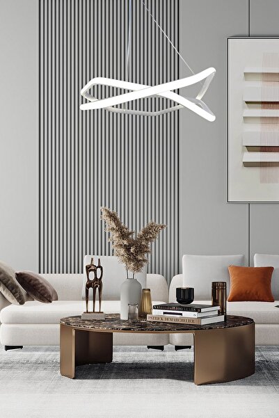 Ledmi Lighting Çiftli Altıgen Beyaz Led Avize, 3 Renk Aydınlatma, Sarkıt Aviz...