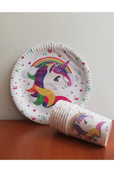 AKTEZ-EL Kağıt Tabak - Bardak-unicorn- 8'li Paket