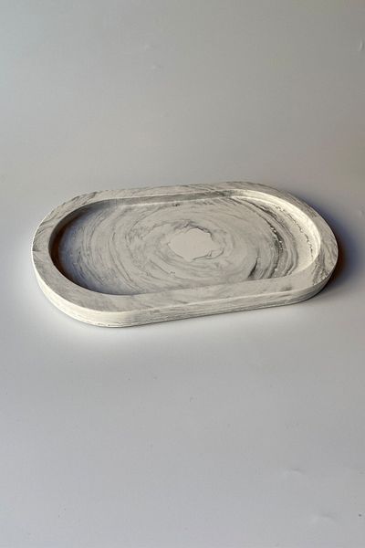 sin istanbul Oval Plate Concrete White Marble Pattern