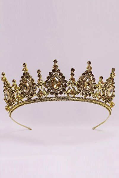 ESPEREST Yellow Bridal Crown with Crystal Stones